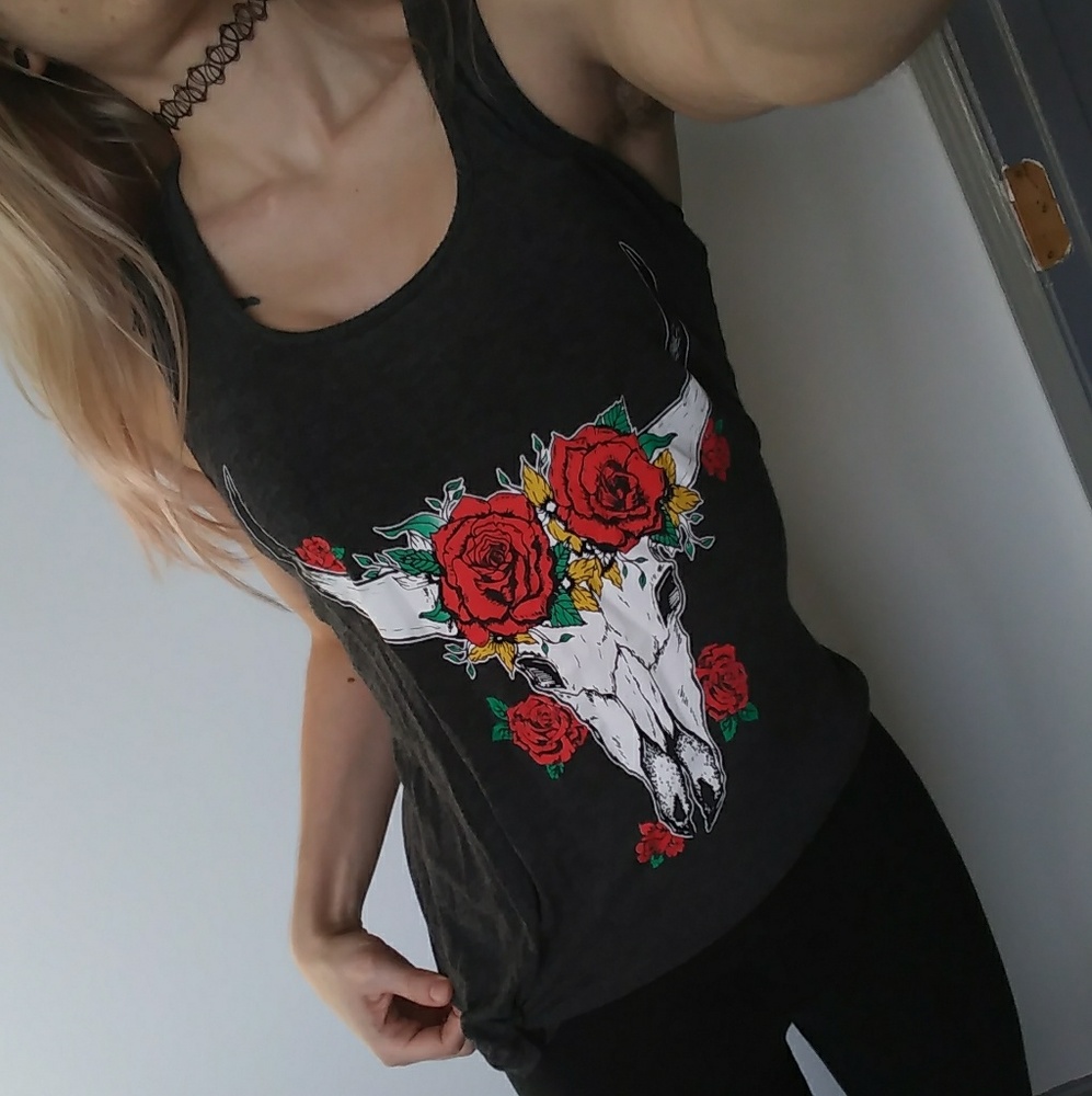 Floral Cow Skull Tank top